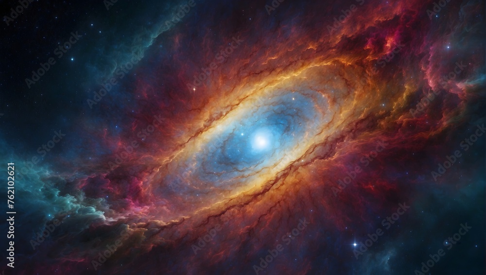An artistic representation of the cosmos, featuring a galaxy with a rich, multicolored backdrop Generative AI