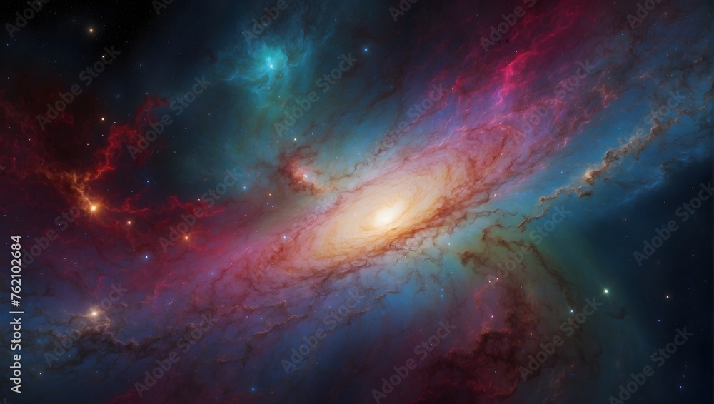 Naklejka premium An artistic representation of the cosmos, featuring a galaxy with a rich, multicolored backdrop Generative AI