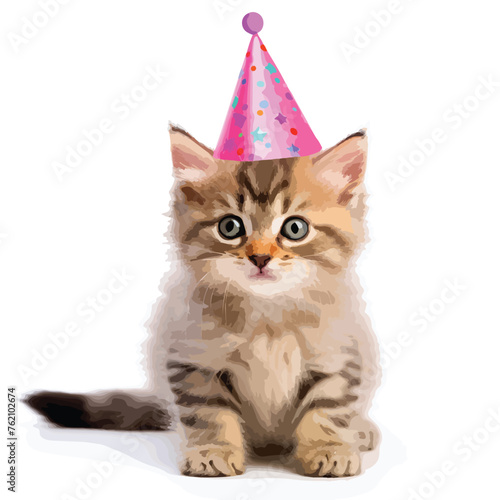 Kitten in Party Hat clipart isolated on white background