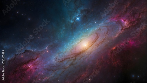 An artistic representation of the cosmos, featuring a galaxy with a rich, multicolored backdrop Generative AI