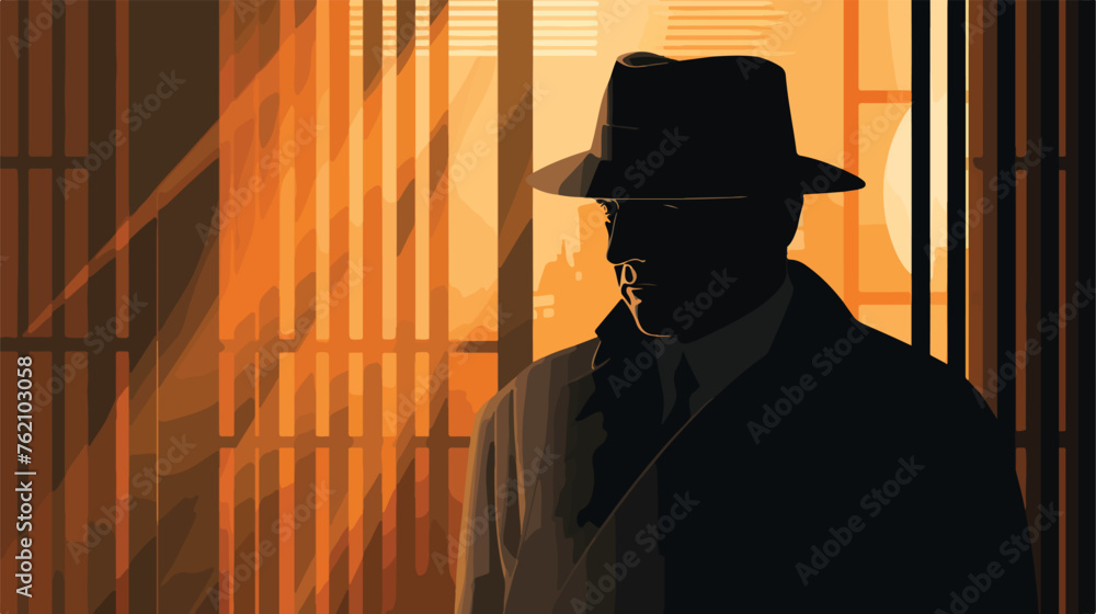 Noir detective or gangster in Trilby hat and raincoat - obrazy, fototapety, plakaty 