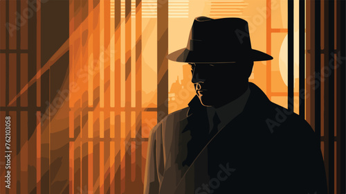 Noir detective or gangster in Trilby hat and raincoat photo