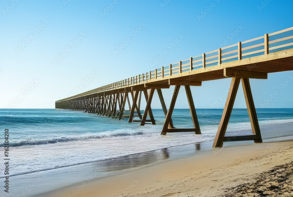 Wooden bridge on the beach in Fuerteventura, Canary Islands, Spain