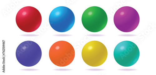 Ball 3d sphere icon blue red color vector set, round bubble orb purple green yellow shiny glossy graphic element illustration, bubble shadow orange light turquoise image clipart