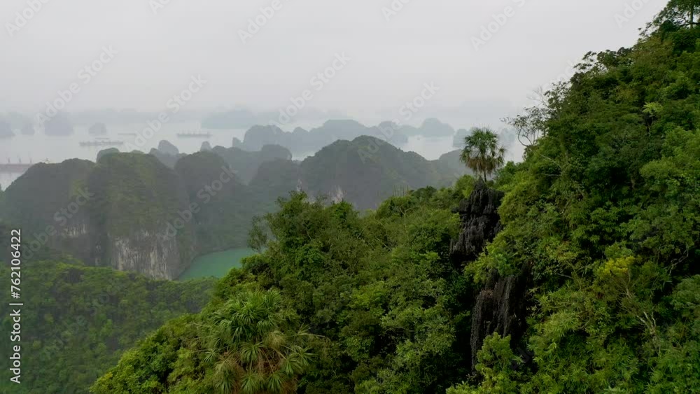 Scenic aerial view flying over picturesque Ha Long Bay, Vietnam Scenic aerial view flying over picturesque Ha Long Bay, Vietnam