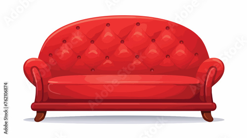 Red two-seater sofa in a flat style. Armchair 