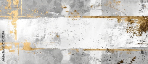 Ultrawide seamless grey grunge texture with weathered overlay pattern and geometric background. Old paper design featuring texture of aged gray concrete wall with white and golden accents.
