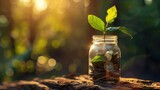 Plant Growing In Savings Coins - Investment And Interest Concept
