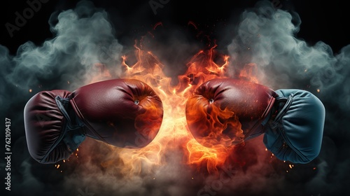 boxing gloves with fire and smoke