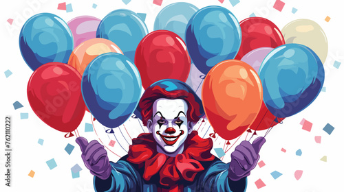 The scary clown holds balloons flat vector 