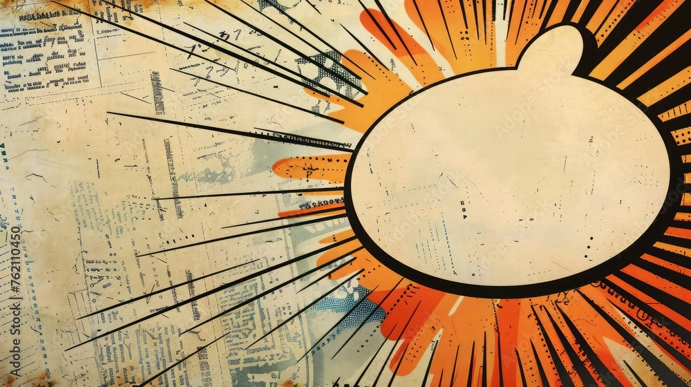 Close-up of ancient comic book page with an empty chat bubble on a ...