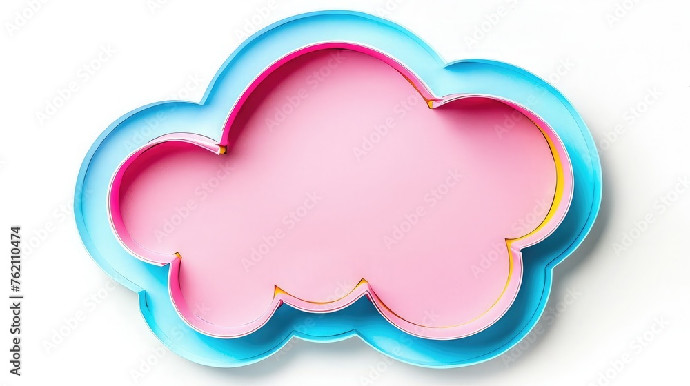 Colorful speech bubble like a cloud with blue border isolated on a white backdrop. Copy space,Abstract rainbow color cloud frame with place for your content made of blended colorful circles.