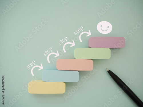 ステップ1からステップ5を駆け上がるシルエット