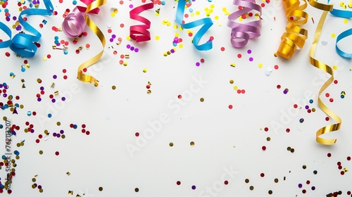 colorful confetti and streamers on a white background