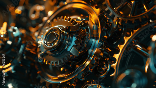 Intricate gears and cogs close-up, symbolizing complex machinery or concepts.