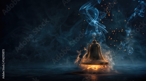 Magic bell on isolated black background Generative AI photo