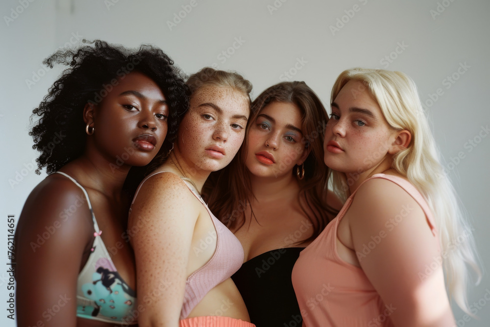 Diverse Group of Young Women Embracing Beauty and Friendship