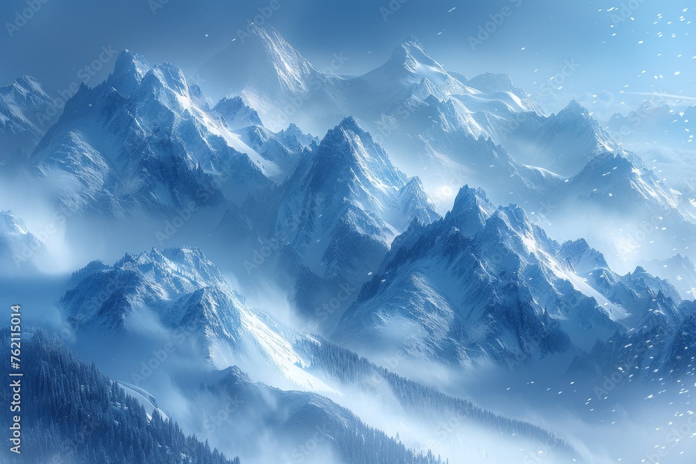 Blue Snow Covered Mountain Landscape