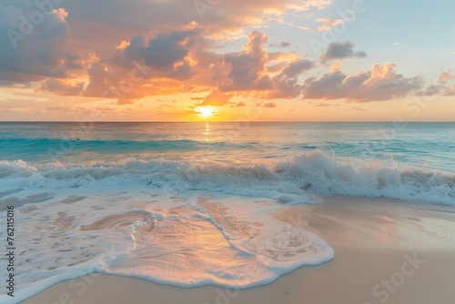 Golden Sunset Splendor on a Serene Tropical Beachfront Generative AI © Gelpi