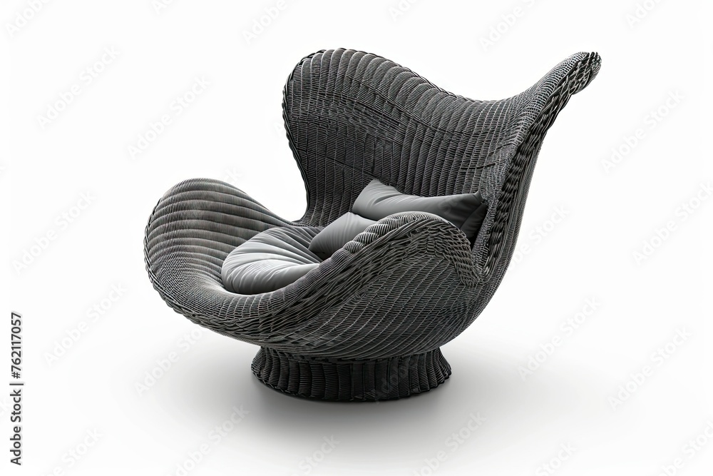 modern grey rattan chair with elegant ornament isolated on white background modern grey rattan chair with elegant ornament isolated on white background