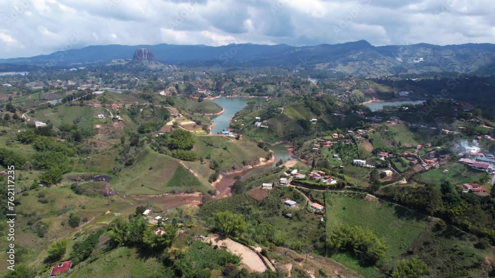 Aerial View of Guatape Region Landscape, Northwest Colombia, Hills, Villages and Lake, Drone Shot Aerial View of Guatape Region Landscape, Northwest Colombia, Hills, Villages and Lake, Drone Shot