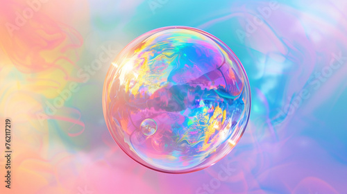 Iridescent ballon bubble on pastel background with gradient © Alexander