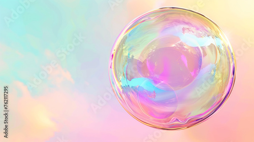 Iridescent ballon bubble on pastel background with gradient