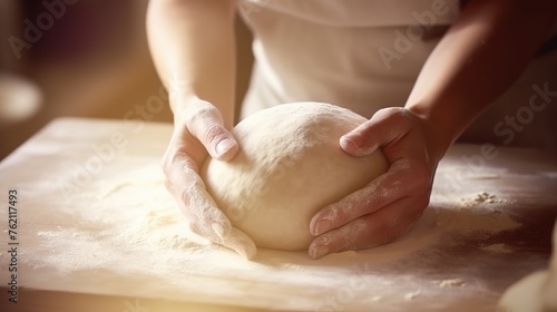 someone's hands are kneading and making bread dough on the table
