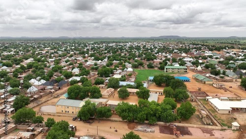Static aerial shot of beautiful rural settlement in southern Niger photo