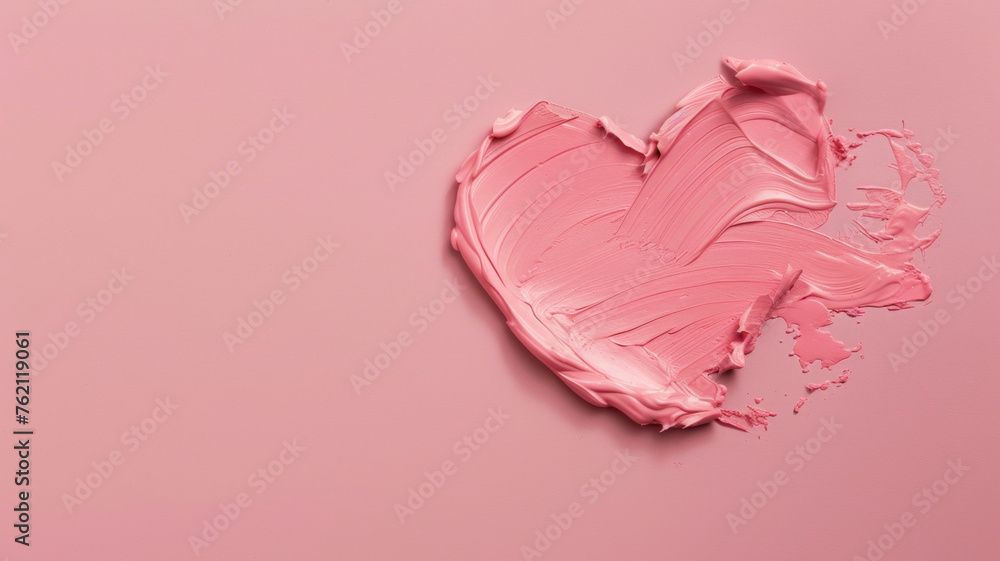 A textural heart shape crafted from vibrant pink paint on a soft pastel background.