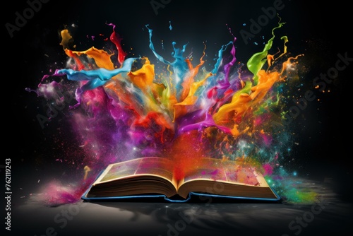Intriguing Open magic book colorful. School story. Generate Ai