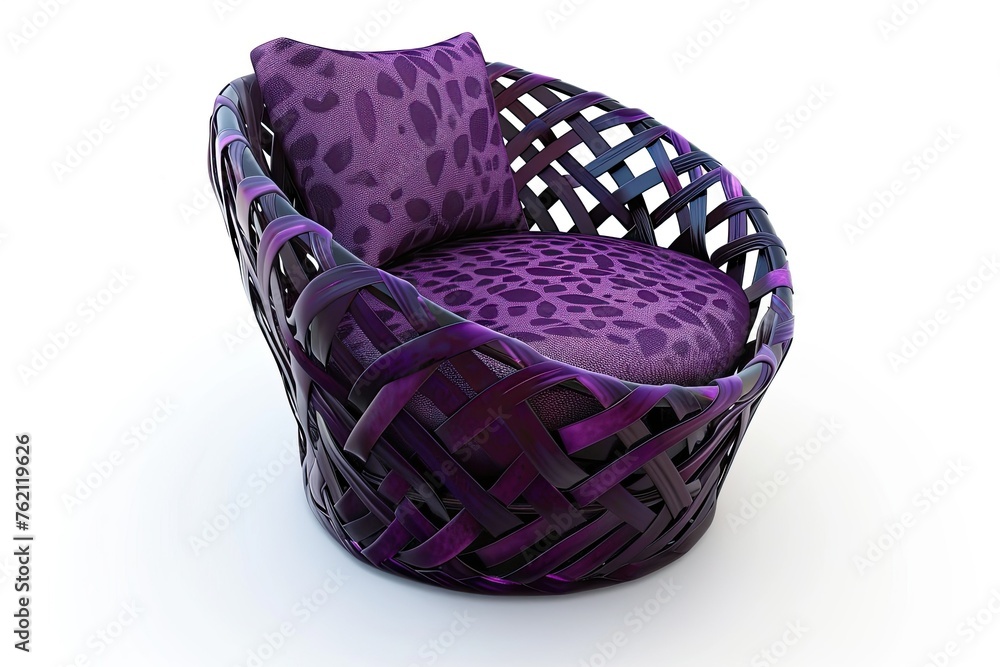  modern dark purple rattan chair with elegant ornament isolated on white background 