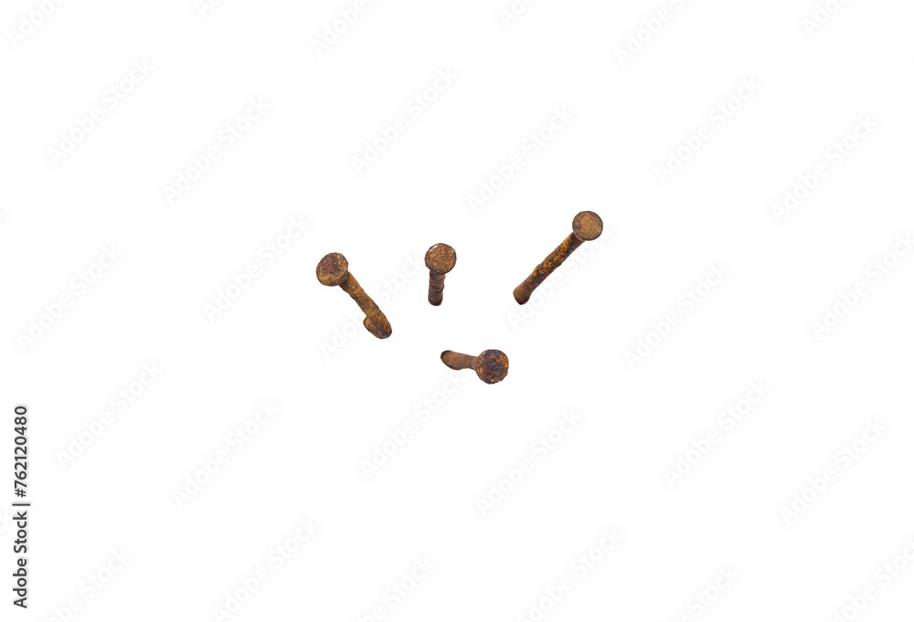 Fototapeta premium Metal nail heads or old iron nails isolated on white background, clipping path