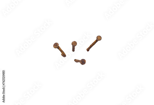 Metal nail heads or old iron nails isolated on white background, clipping path