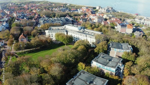 aerial shot of a dutch village called domburg in zeeland, the netherlands photo