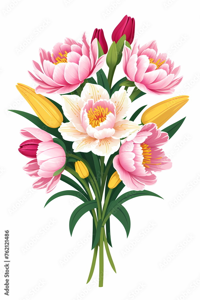 Blooming Elegance Flowers on white background illustration: AI-Generated Floral Illustration
