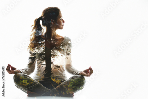 A tranquil image melding a yoga pose with an autumnal forest, reflecting stillness and connection with nature © Fxquadro