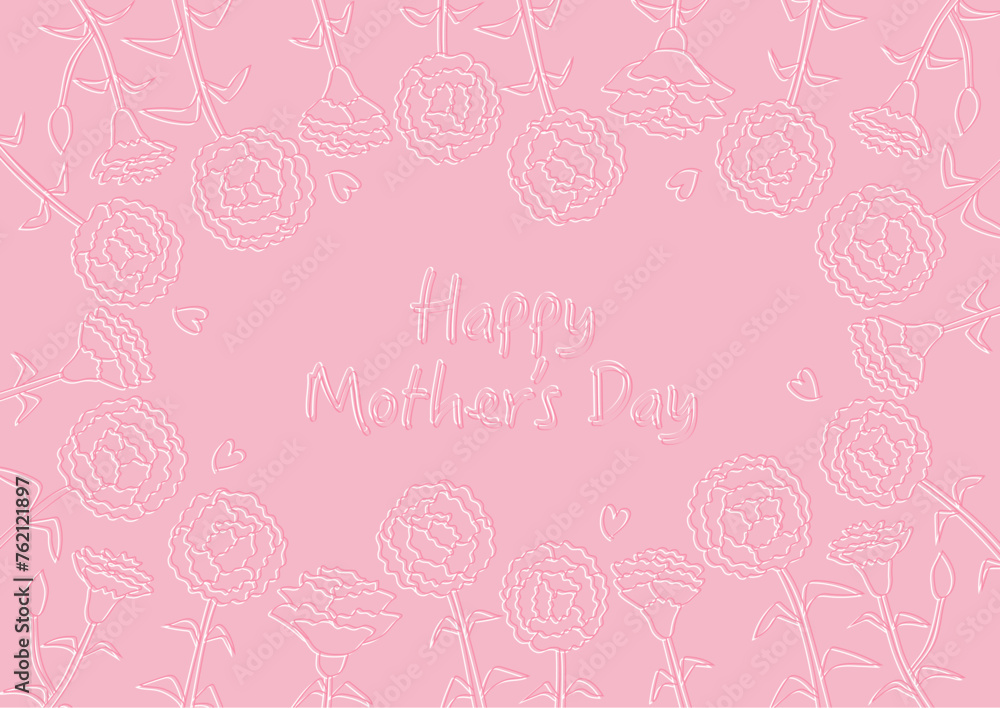 母の日の線画カーネーションのイラスト（ピンク背景）
