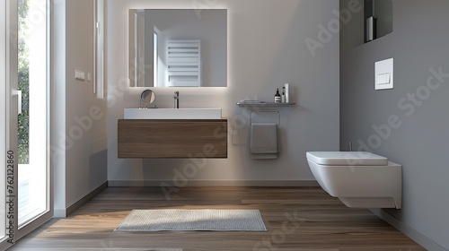 Minimalist Bathroom with Wall-Mounted Toilet and Floating Vanity