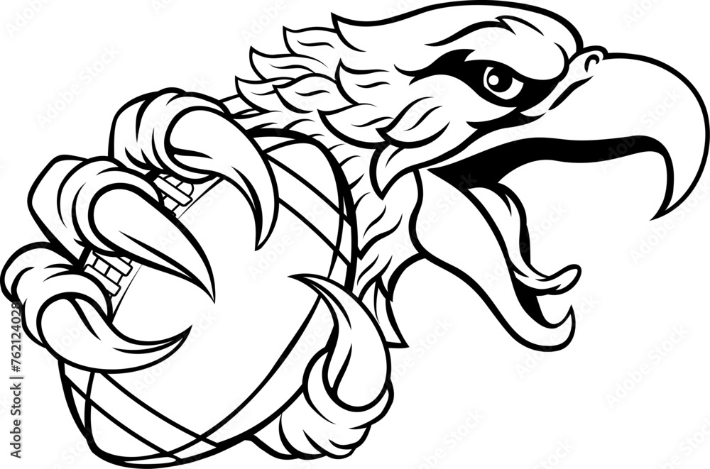 Naklejka premium An eagle or hawk American football ball cartoon sports team mascot