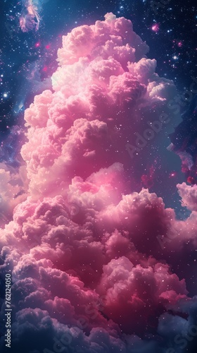 a huge colorful pink cloud in the sky space, suspended in the air, calming quiet concept