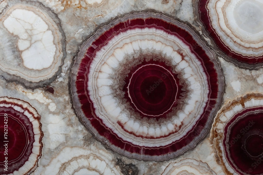 onyx background with natural circles, marbleized surface of white and red stones