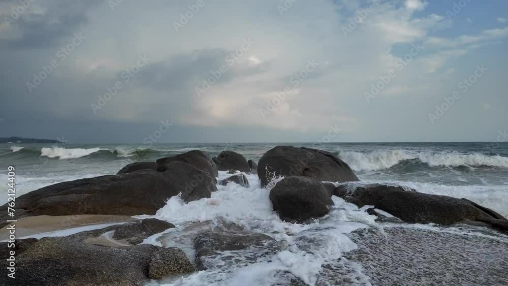 Foamy Waves Break on Koh Samui Boulders, Thailand Foamy Waves Break on Koh Samui Boulders, Thailand