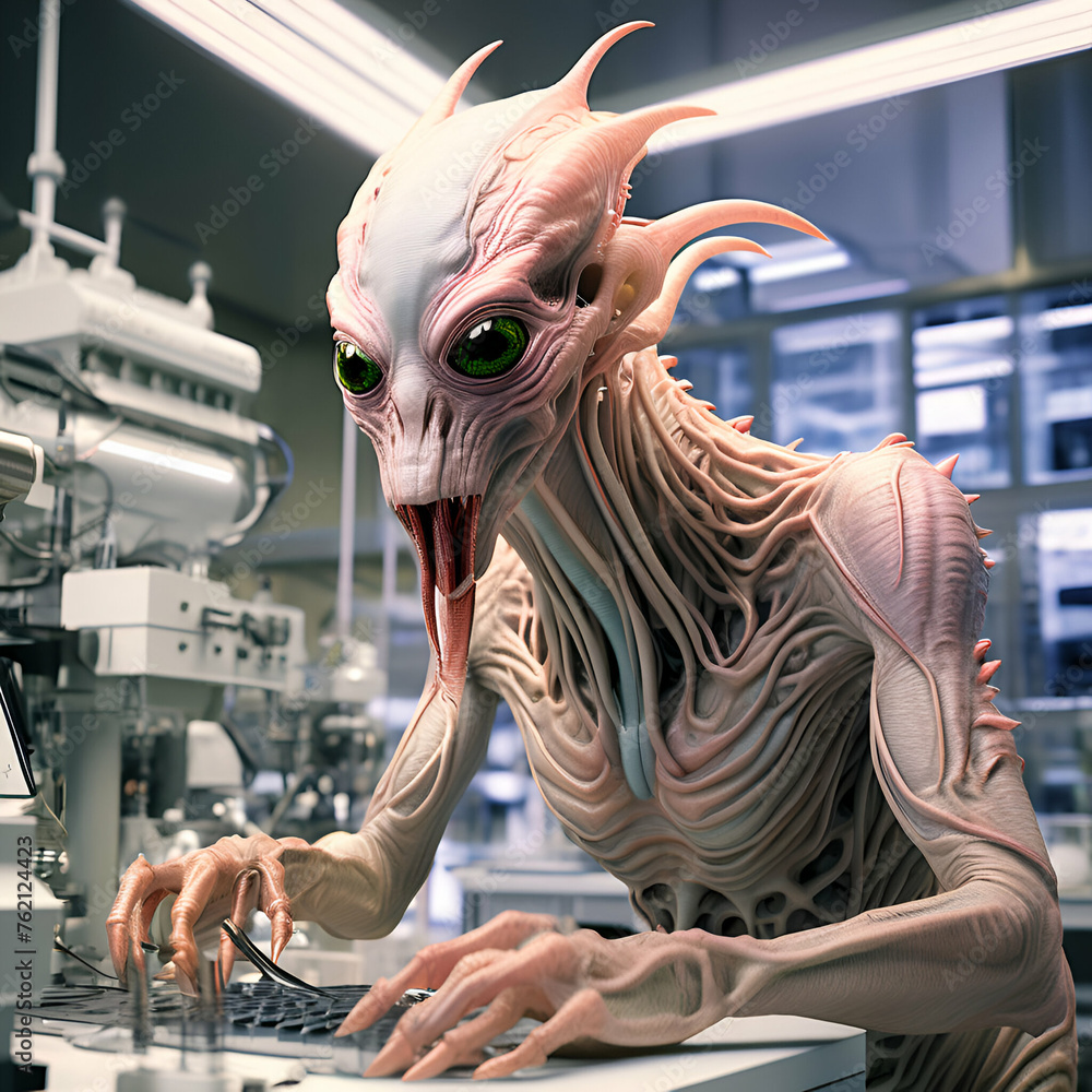 Alien Scientist conducts experiments in laboratory, exploring unknown ...