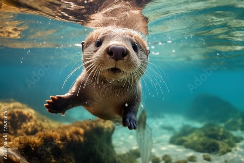 Dexterous Otter underwater. Nature animal wildlife. Generate Ai