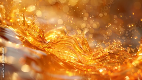 Golden liquid waves with sparkles, exuding luxury and motion.