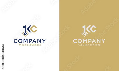 Key Logo with KC initial logo design on a black and white background.