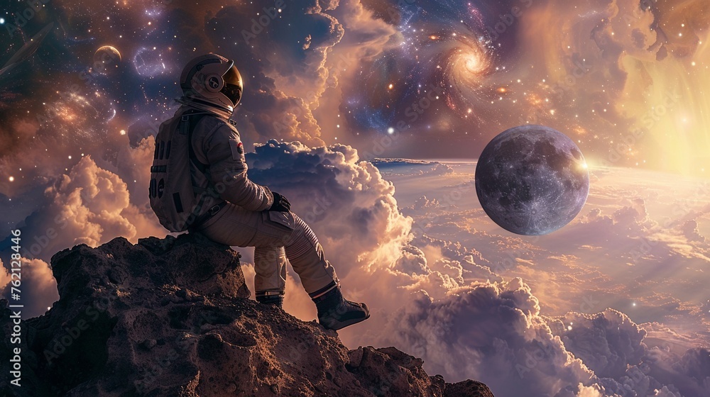 Astronaut Gazing at Planets in the Vastness of Space Astronaut Gazing at Planets in the Vastness of Space