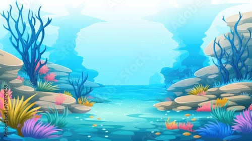 Cartoon underwater cartoon with colorful corals  striped fish  and sunlit blue waters
