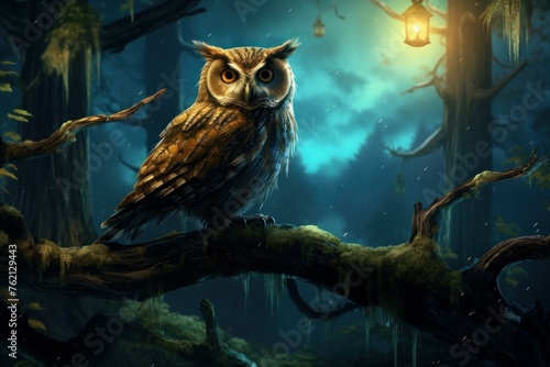 Elusive Owl forest bird night. Prey raptor. Generate Ai